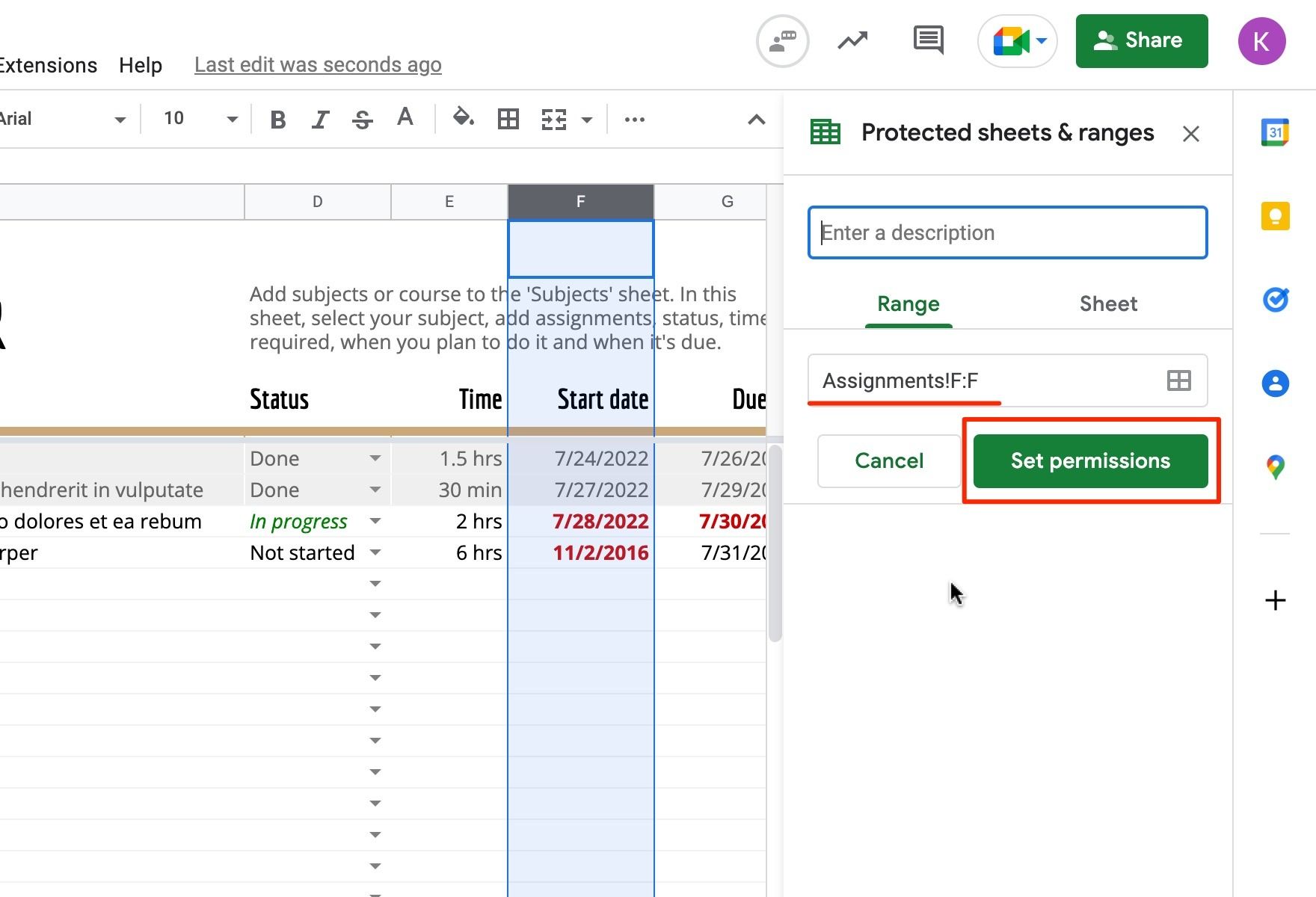 Google Sheets How to lock cells