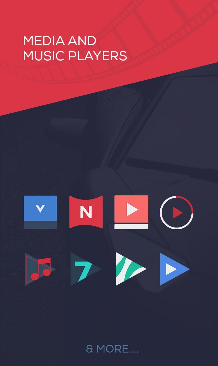 Minimalist Icon Pack showcase with text on red and dark gray background