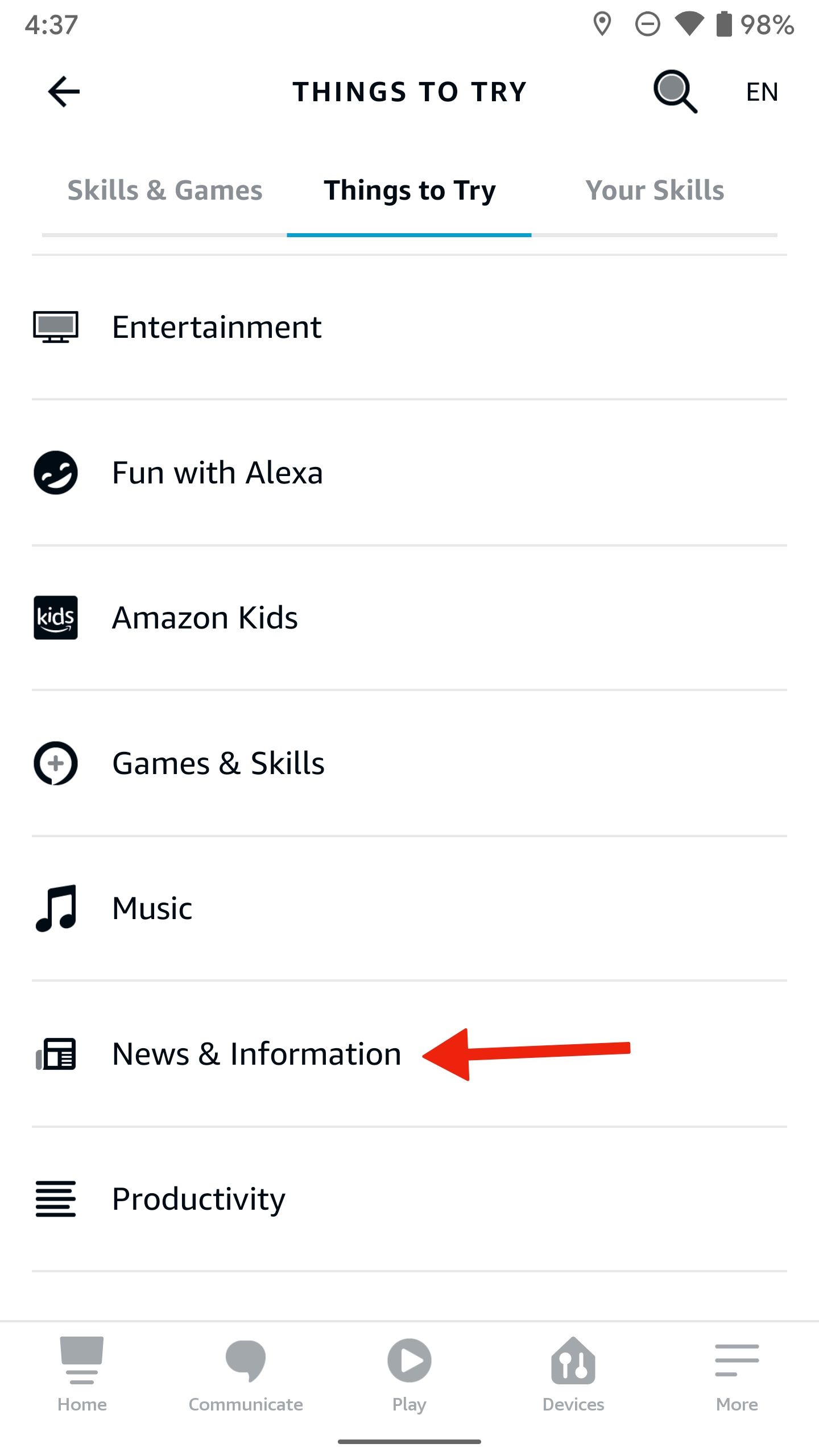 open news and information in alexa mobile