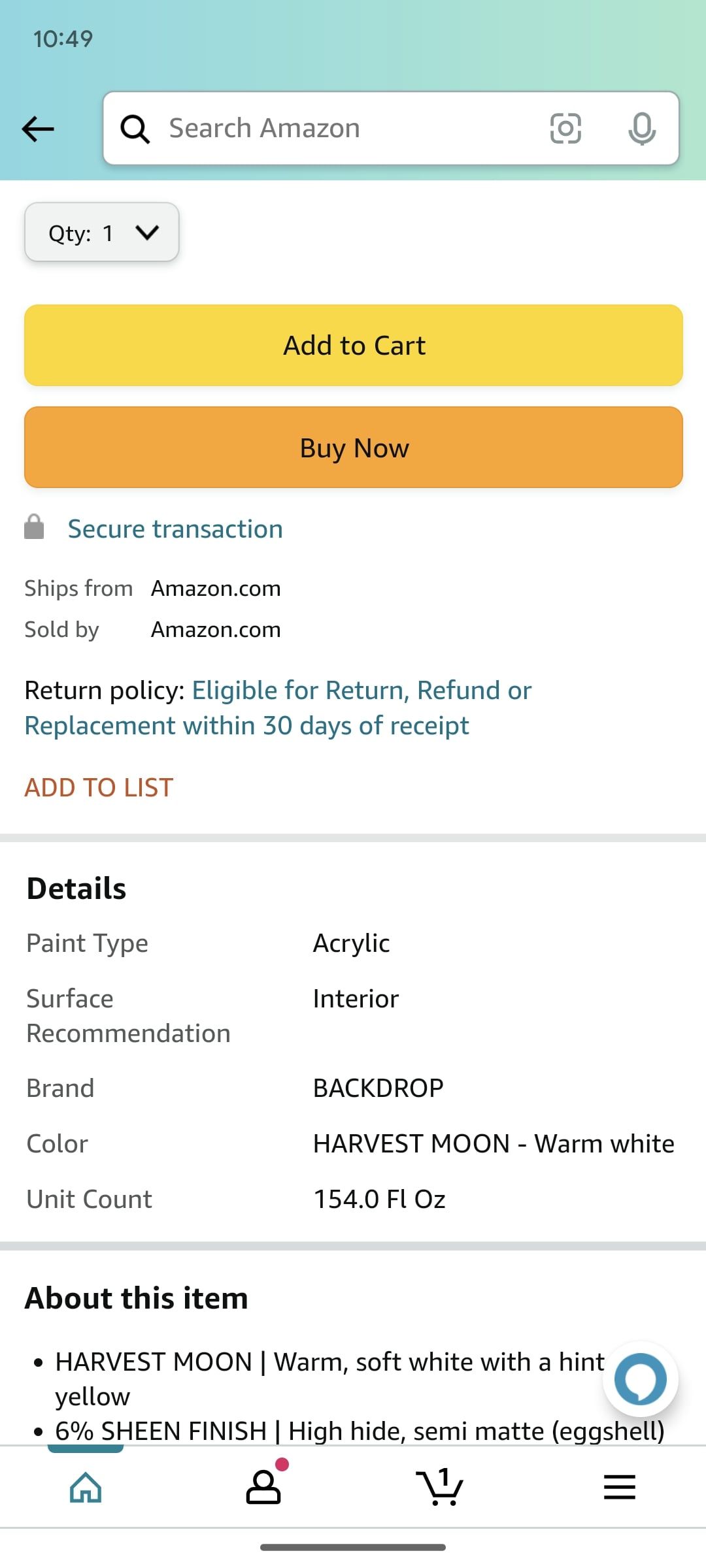 amazon shopping app showing details section for item