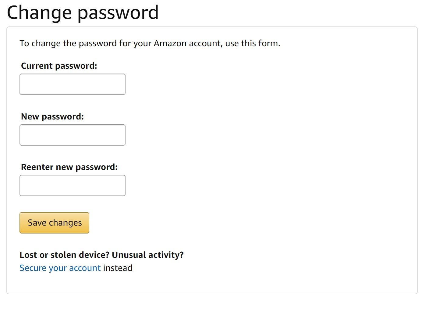 Amazon shopping desktop browser change password fields
