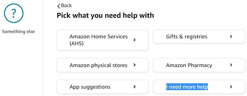 Pusat bantuan desktop Amazon menunjukkan cara mengobrol dengan perwakilan langsung