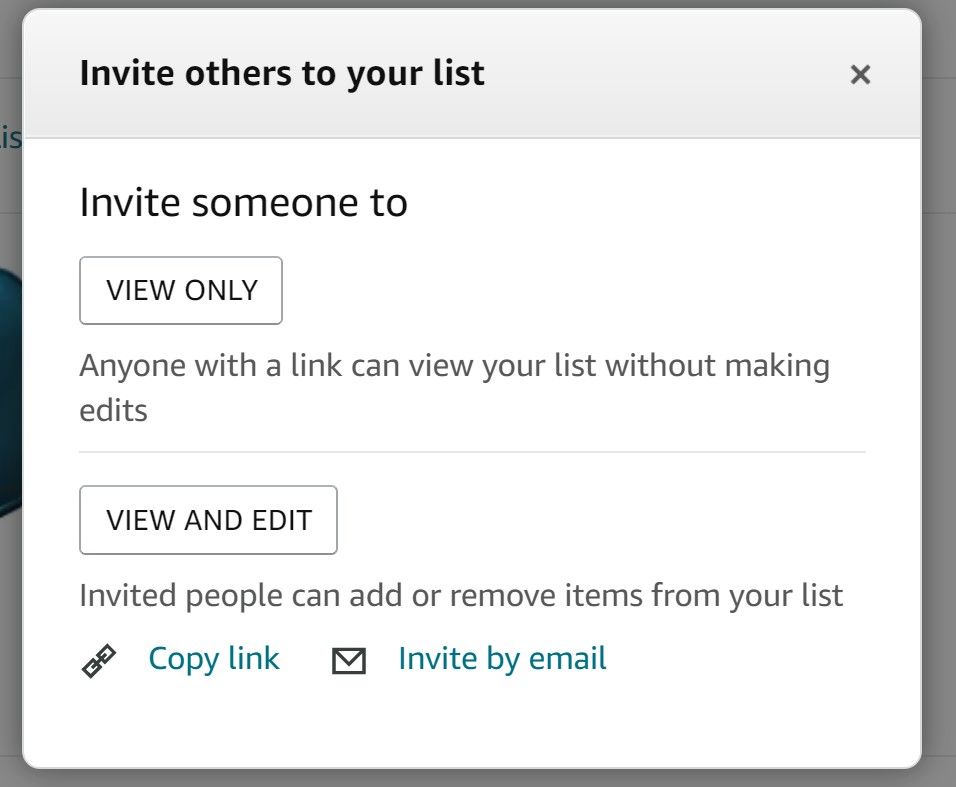 amazon desktop app showing invite to list options