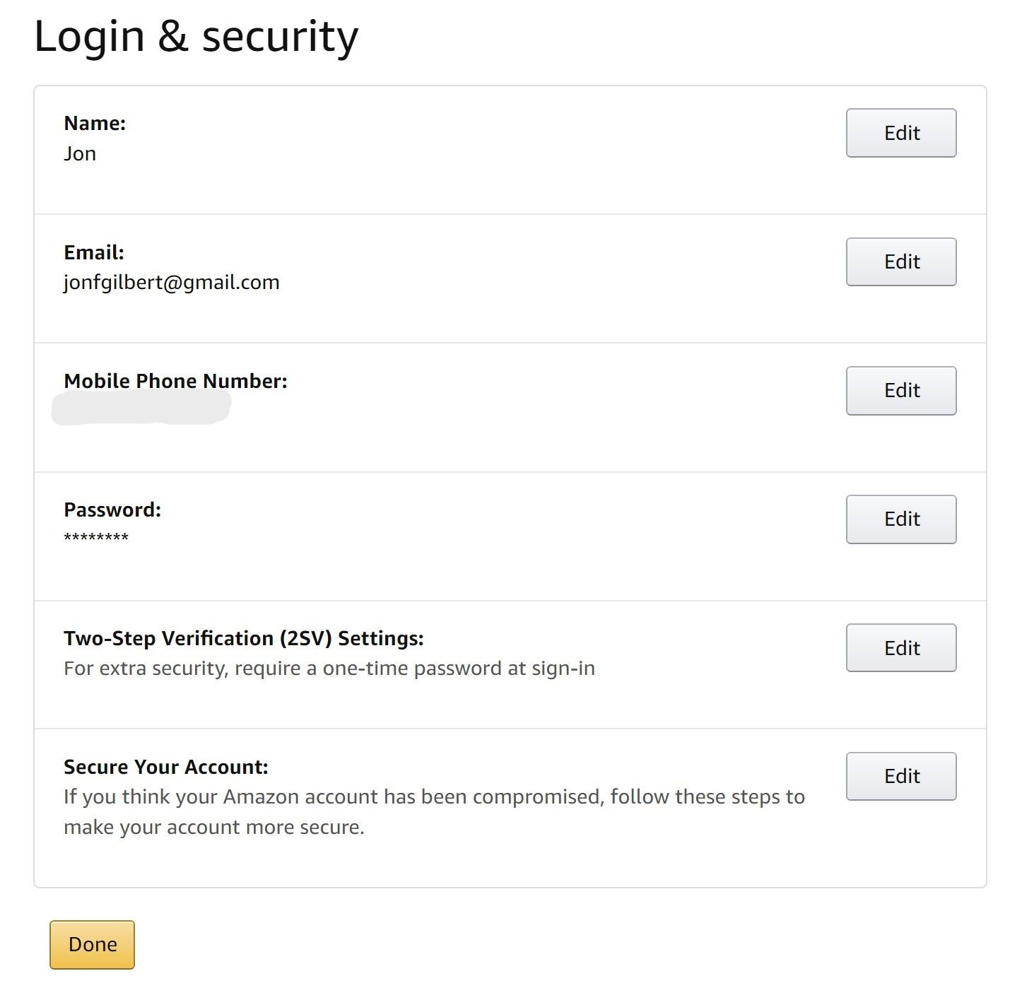 Amazon shopping desktop login and security buttons