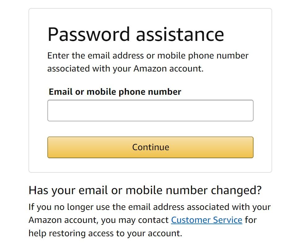 Amazon password reset customer support window
