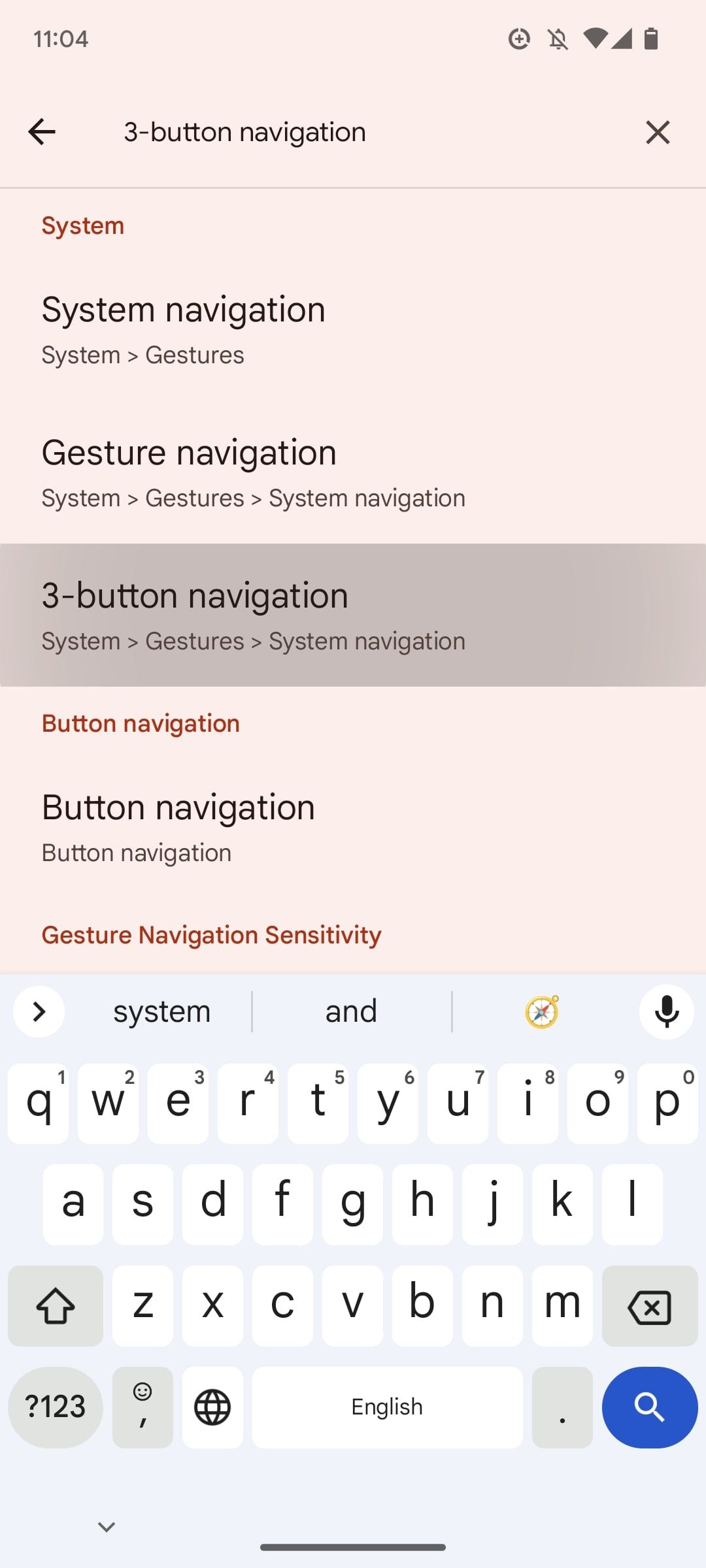 search for button navigation on Android