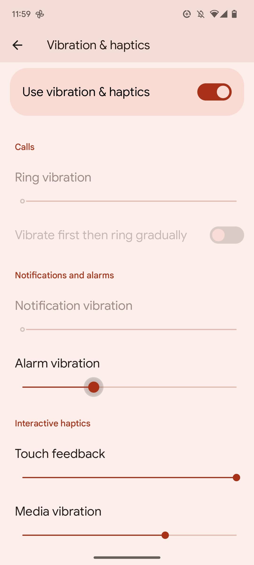 change vibration intensity in Android 13