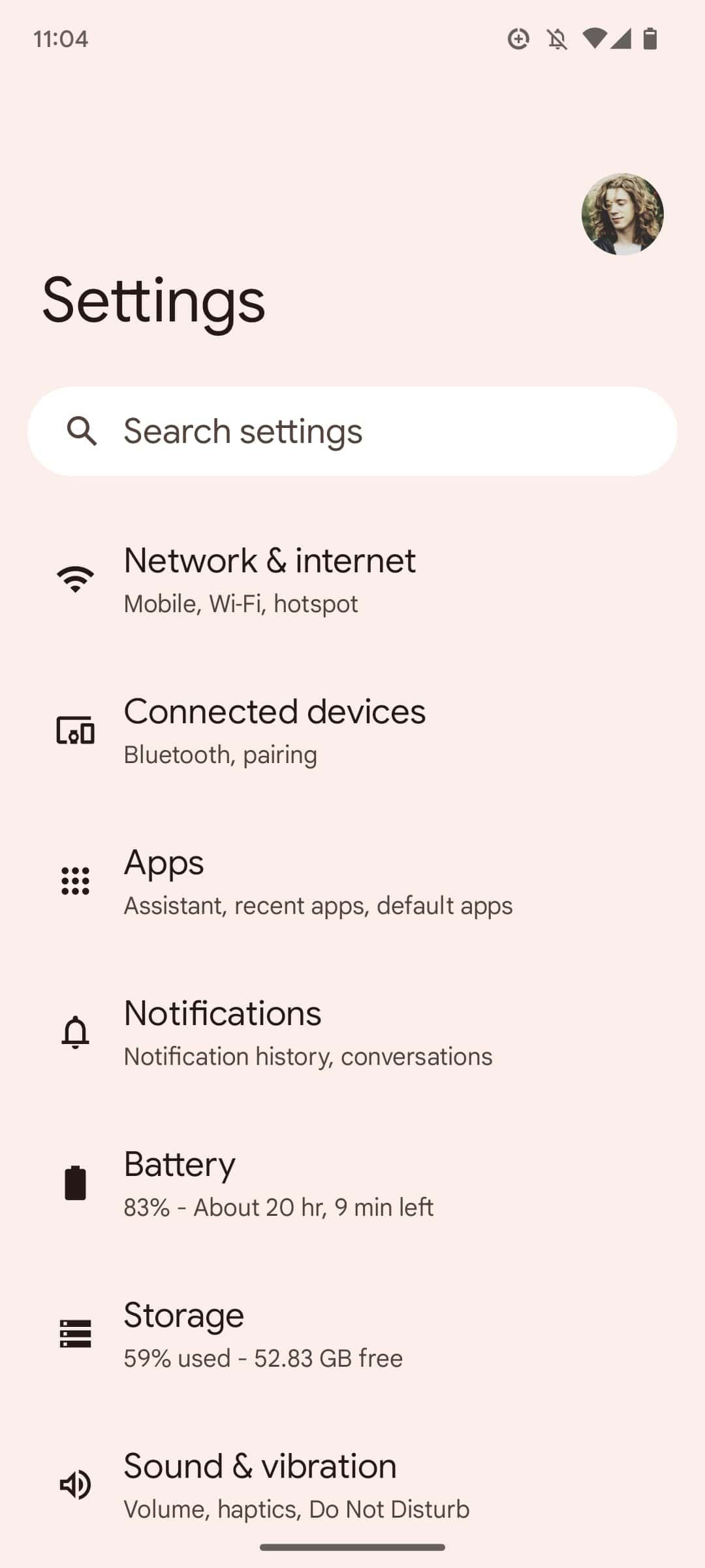 Settings menu on Android 13
