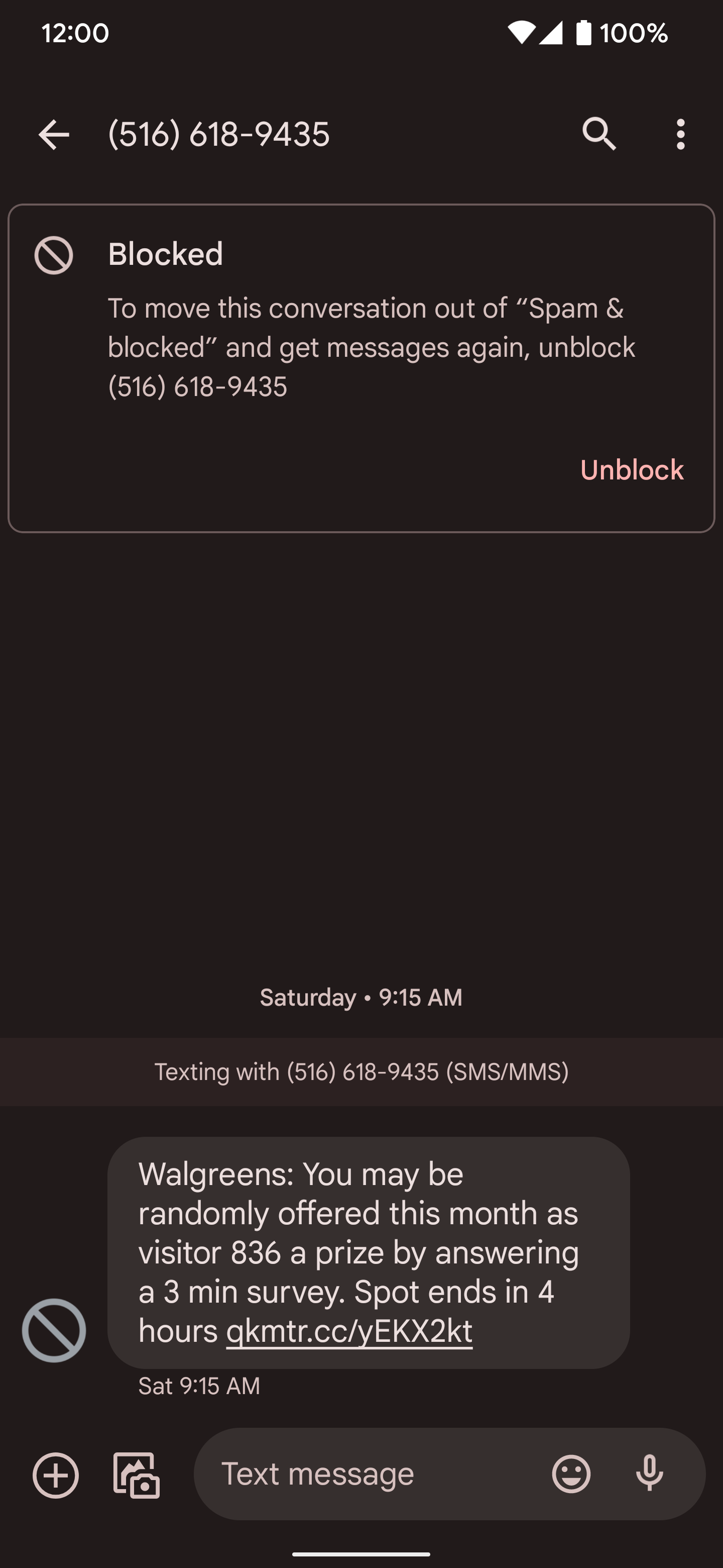 Pesan SMS spam yang diblokir