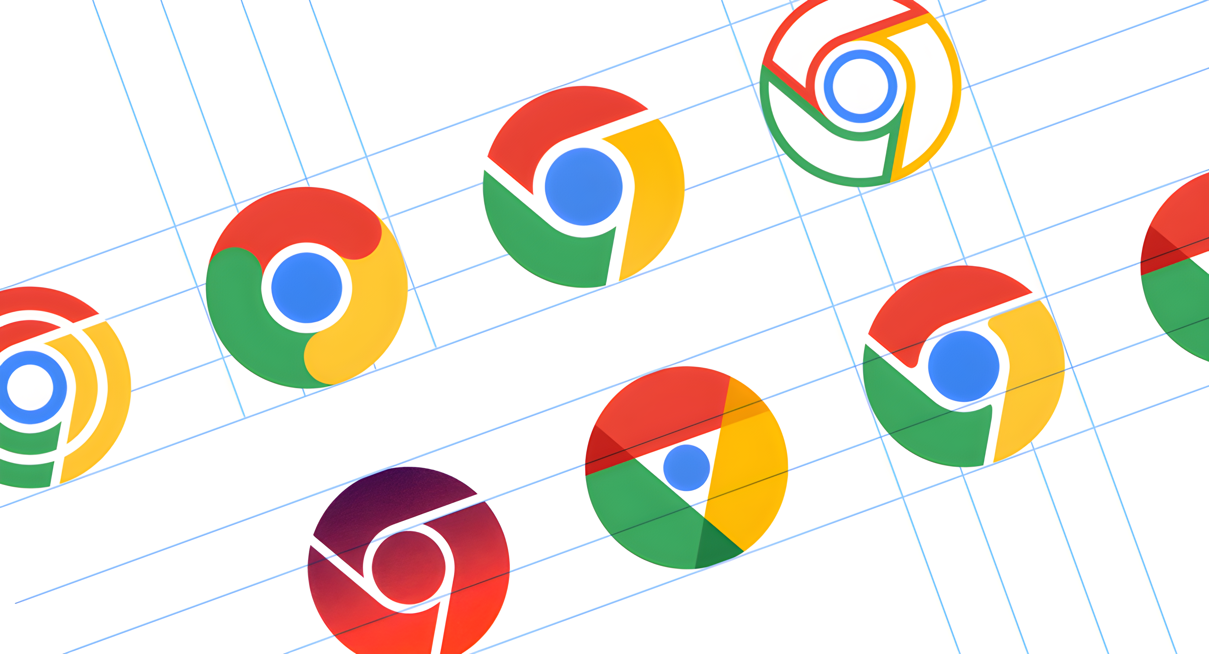 Google Chrome's icon settings appear in parallel but vertical blue lines.