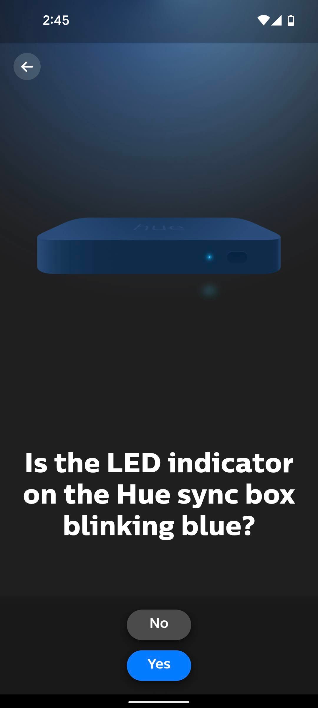 The Blue Indicator page in the Philips Hue Sync app