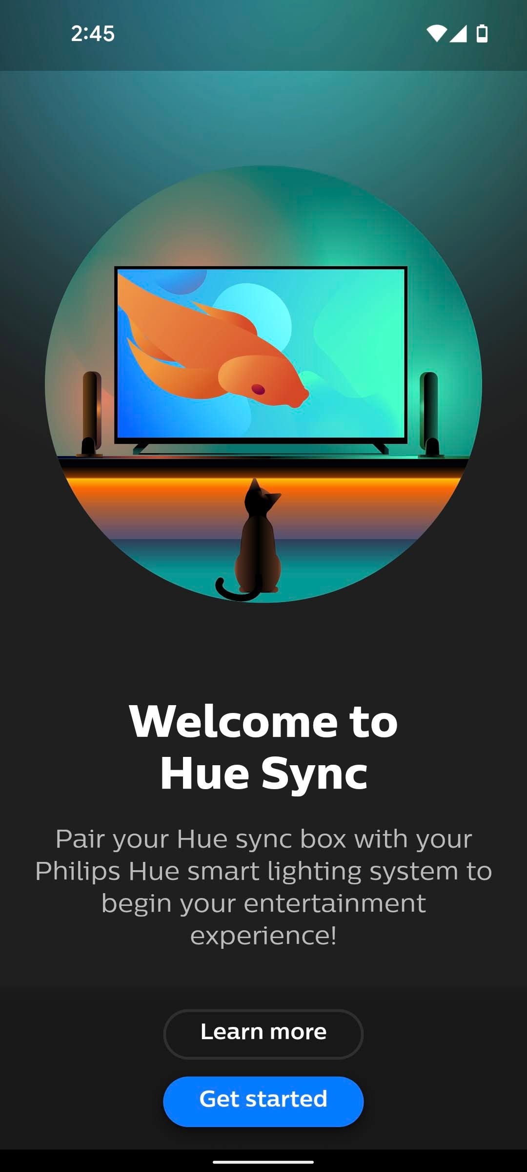The Get Started menu on the Philips Hue Sync app