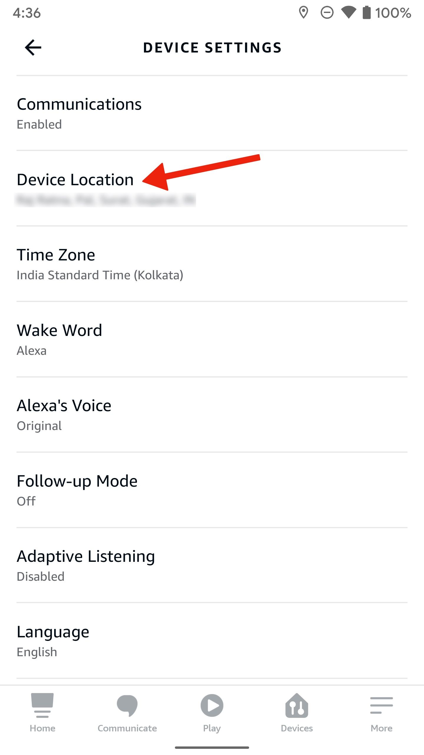 open device location in alexa mobile
