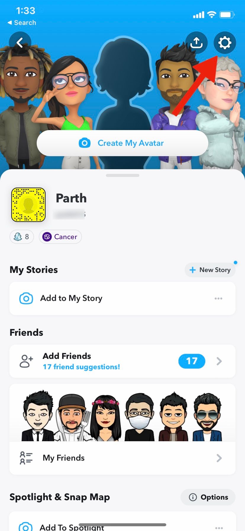 Screenshot of Snapchat settings