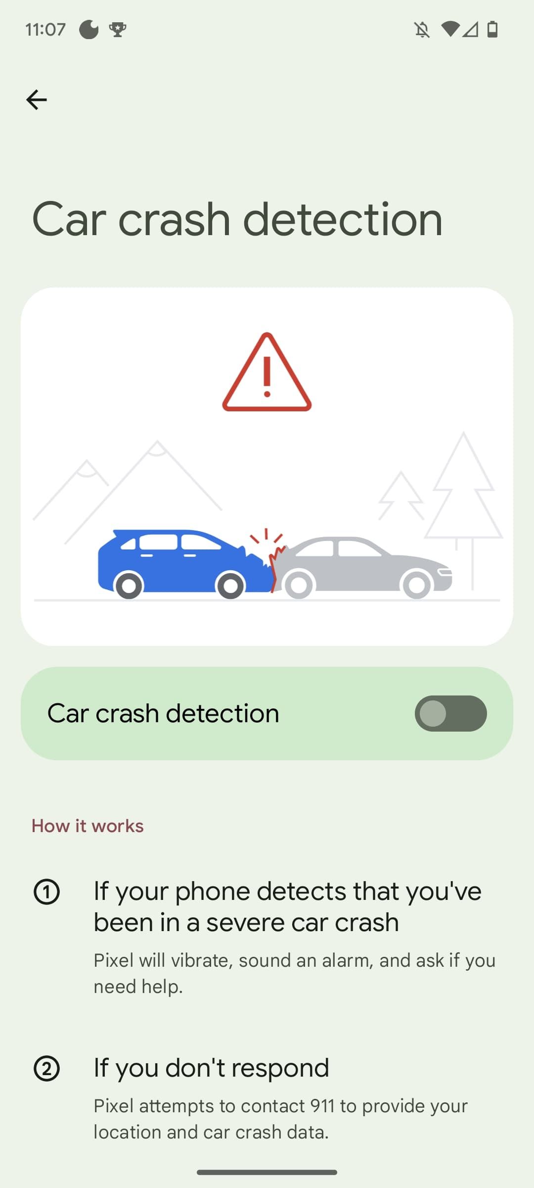 car crash detection on Pixel