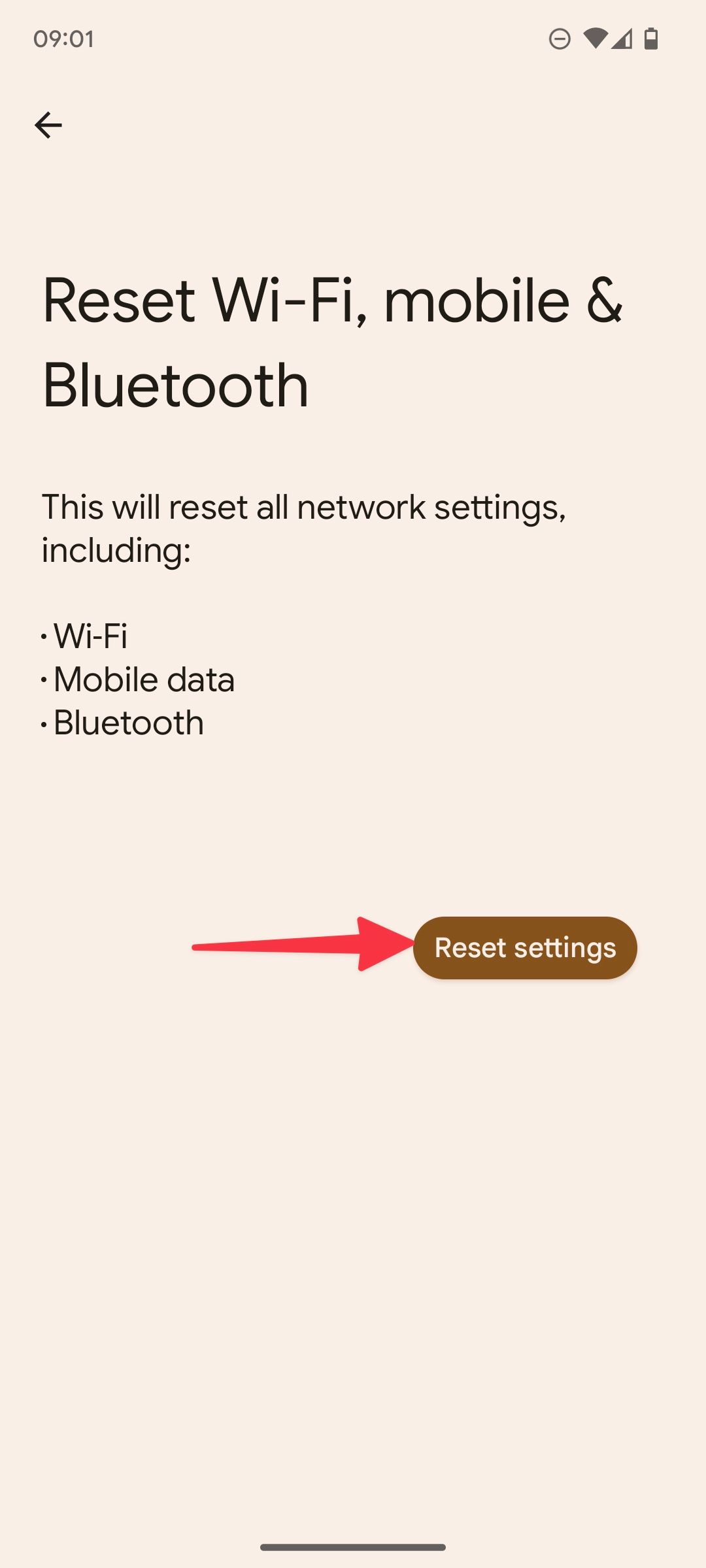 reset network settings on Android