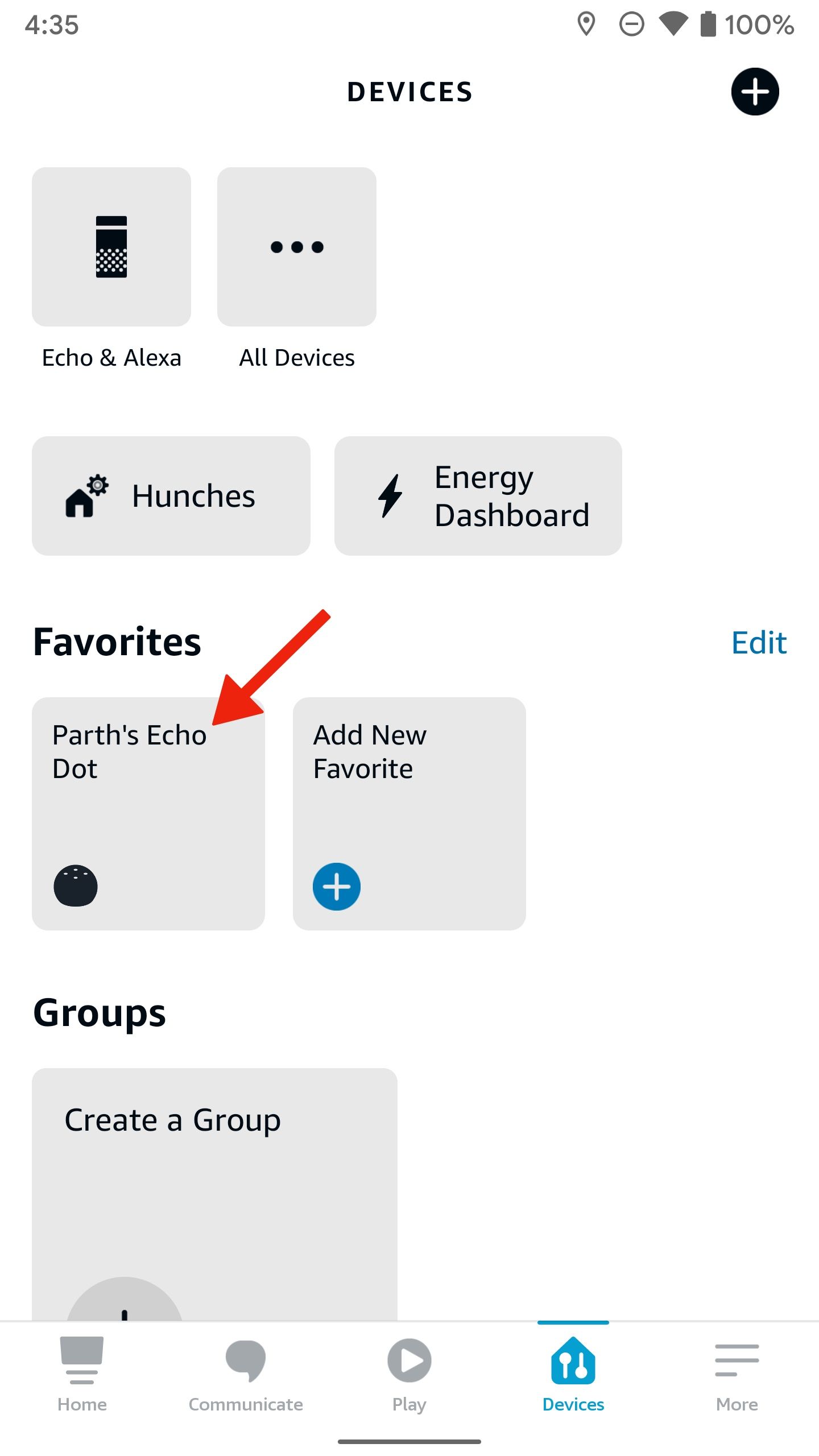 pilih perangkat gema di alexa mobile