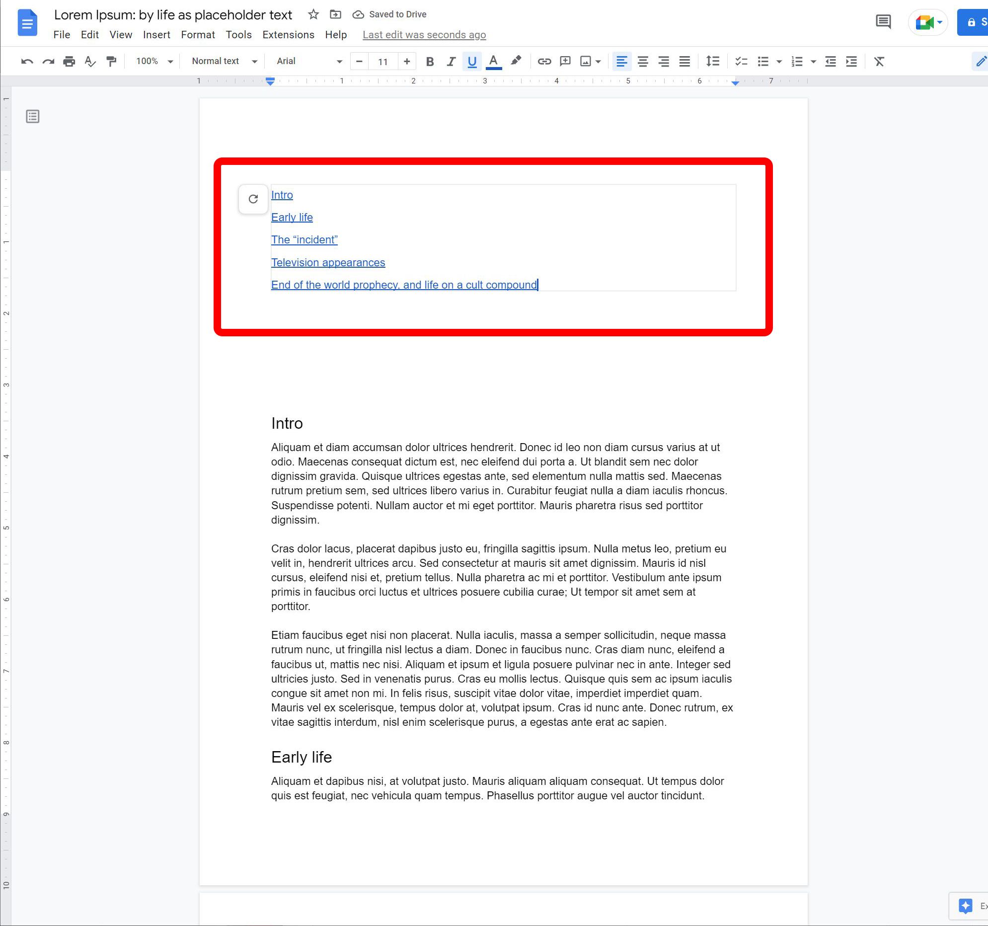 Google Docs: How to make a table of contents