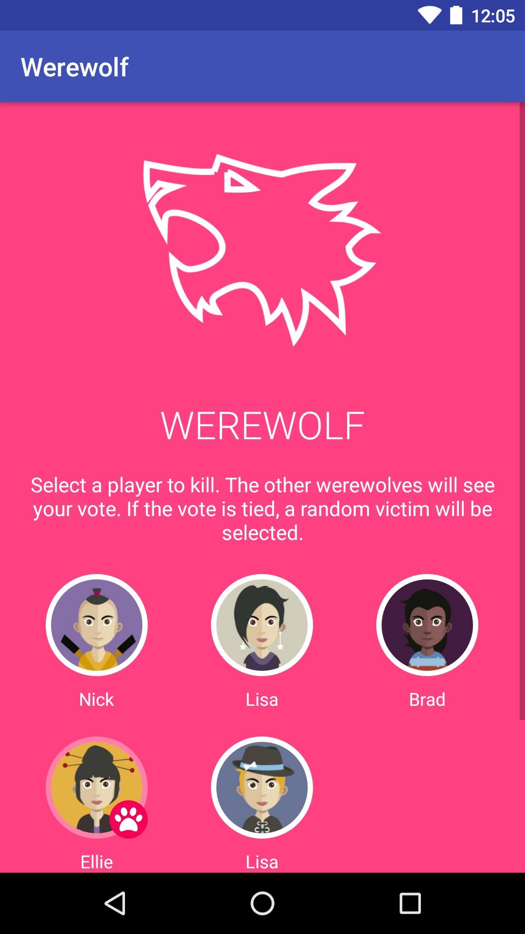 app showing pink screen with wolf icon