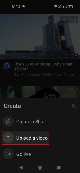 Select Upload a video from the pop-up menu