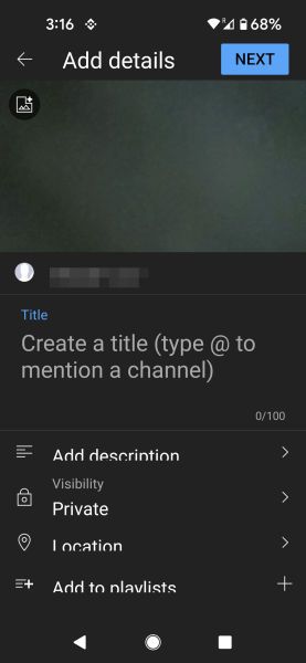 Give your video a title, then tap Next