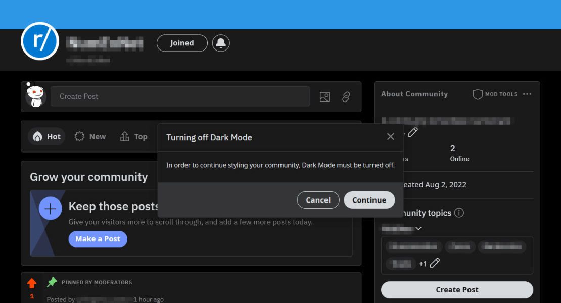 Screenshot of 'Turning off dark mode' on reddit