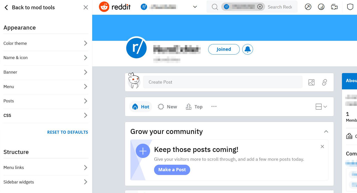 Screenshot showing how to customize the appearance of a subreddit