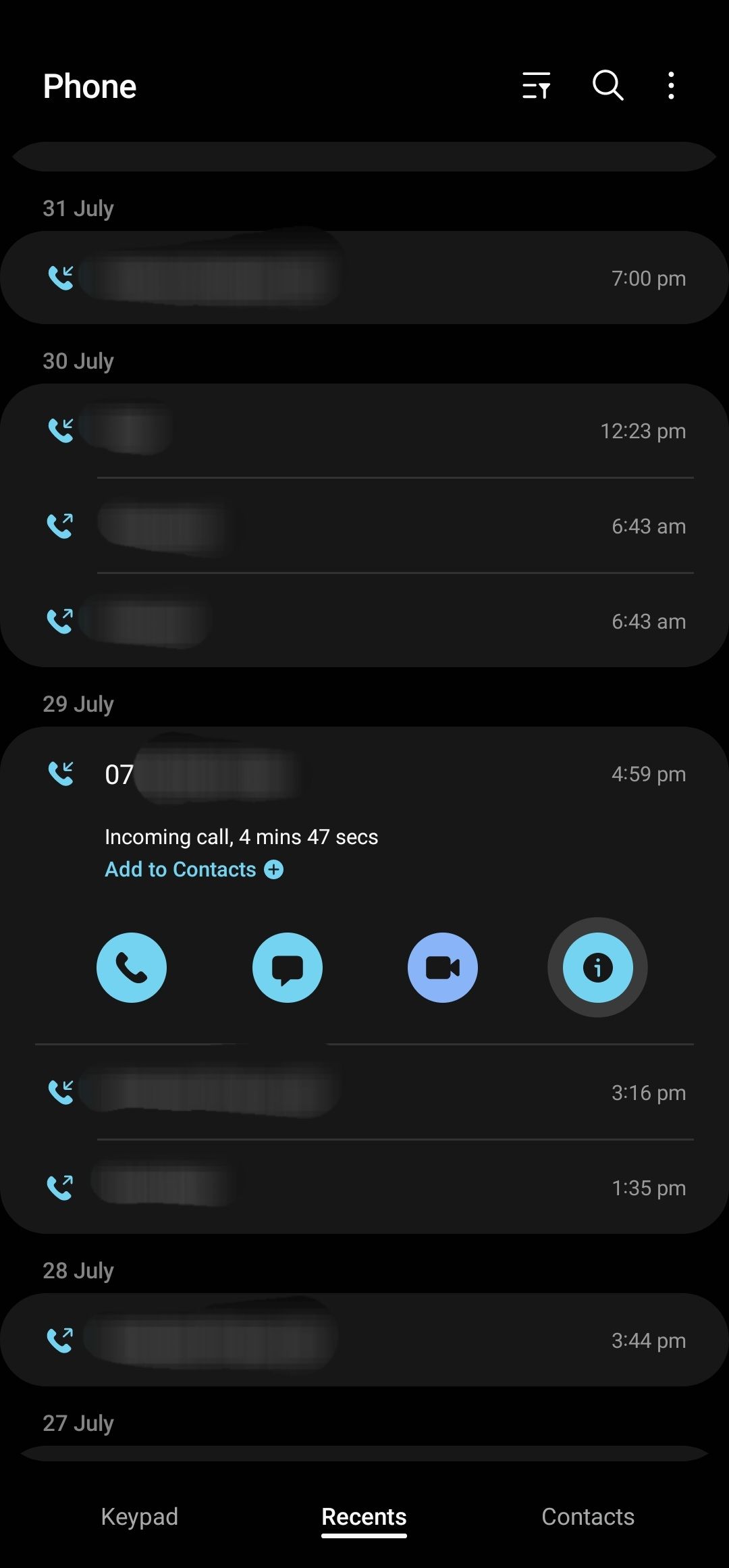 Bloqueando um contato não salvo no aplicativo Samsung Phone