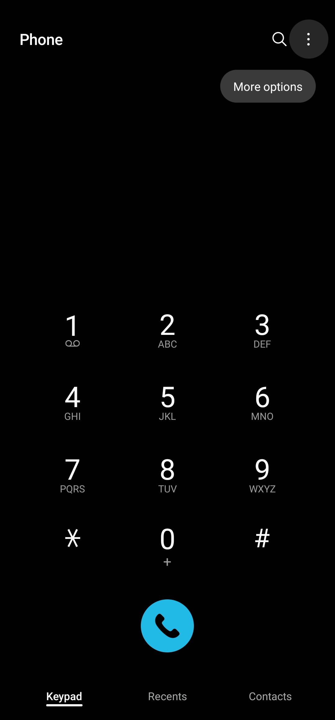 Tela do teclado do aplicativo Samsung Phone