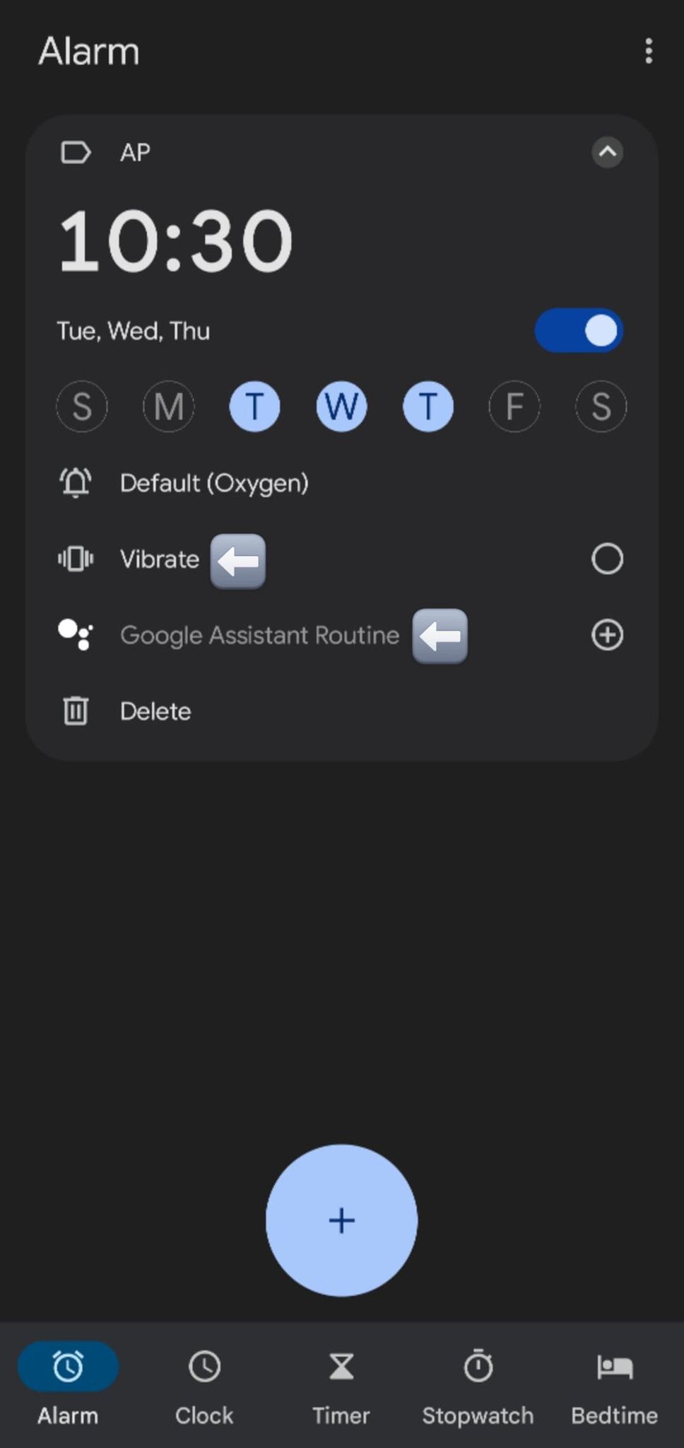 Screenshot showing vibration toggle and Google Assistant customization buttons.