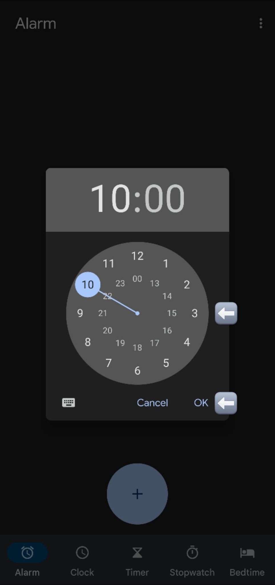 Screenshot showing the alarm time setup tool.
