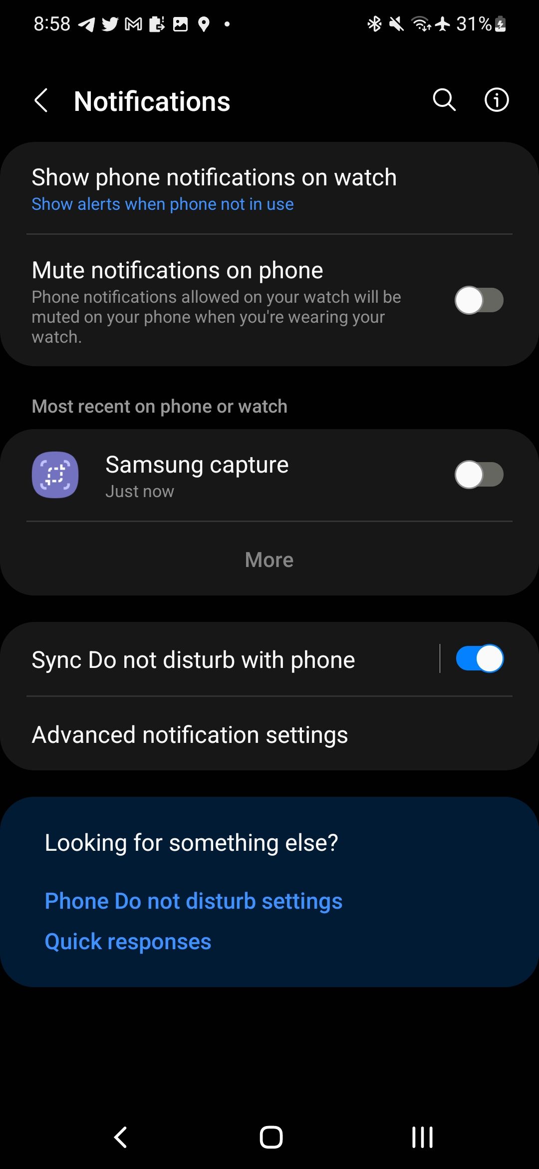 A screenshot of the Galaxy Watch notifications settings menu.
