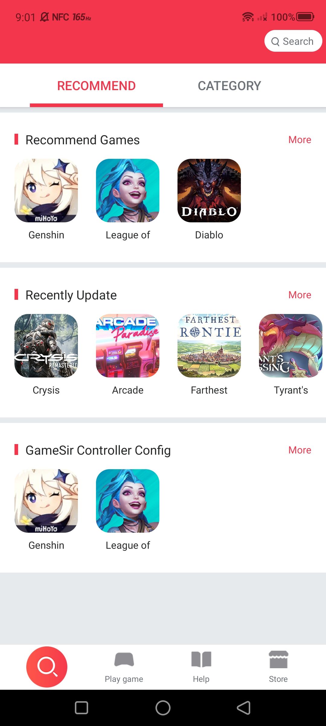 GameSir app homescreen