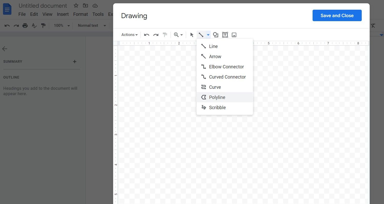 The Google Docs drawing arrow showing the different line styles