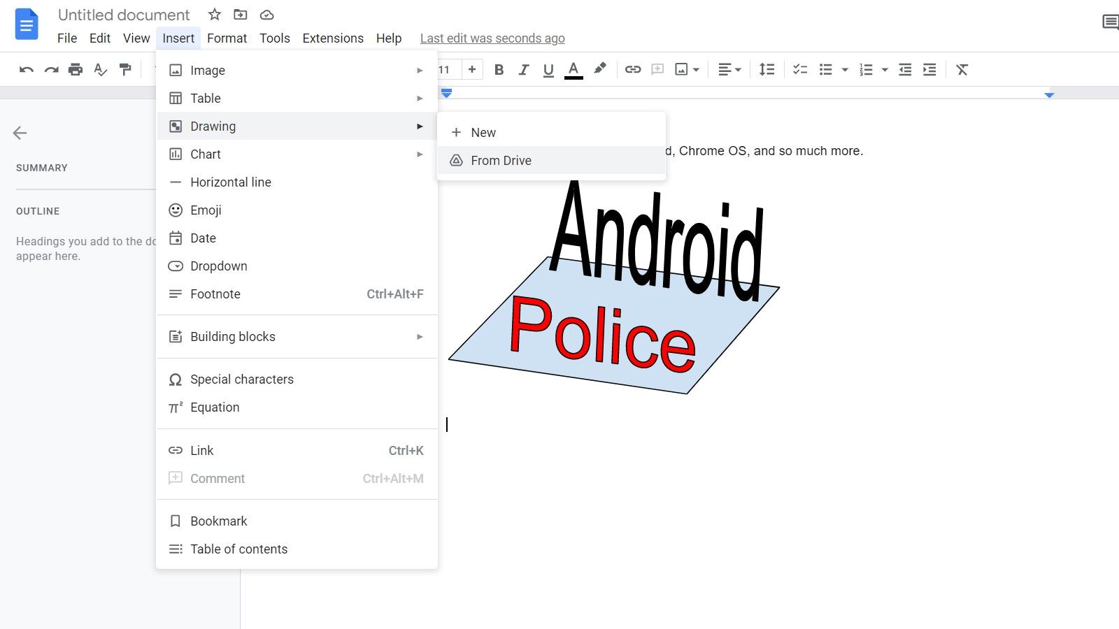Insert a drawing from Google Drive into a Google Docs document