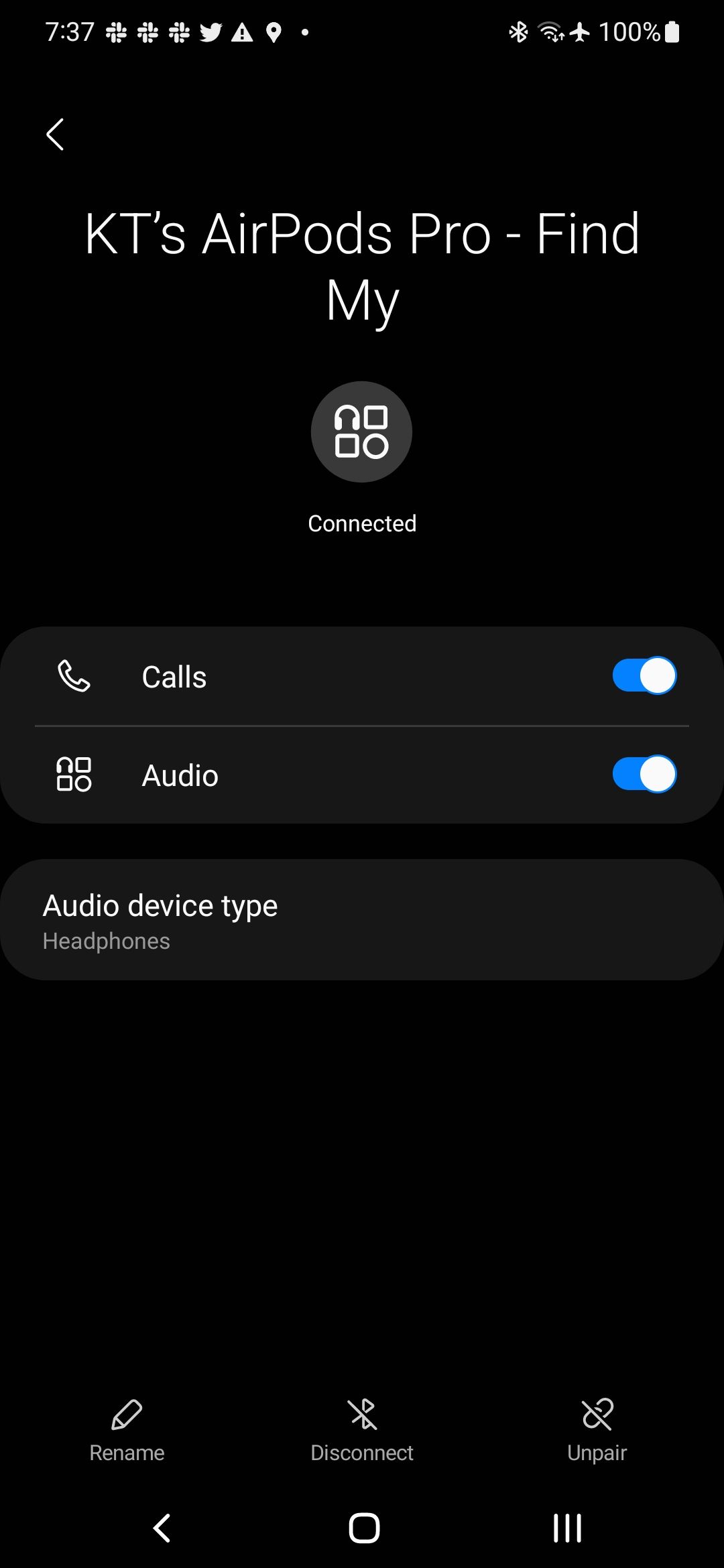 AirPods connected to Android