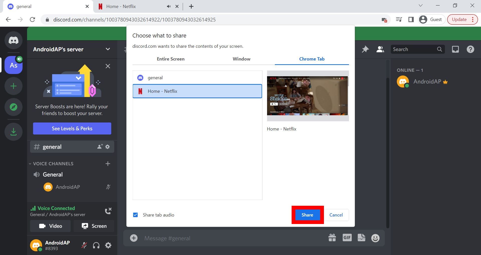 Discord: How to screen share from your Netflix account