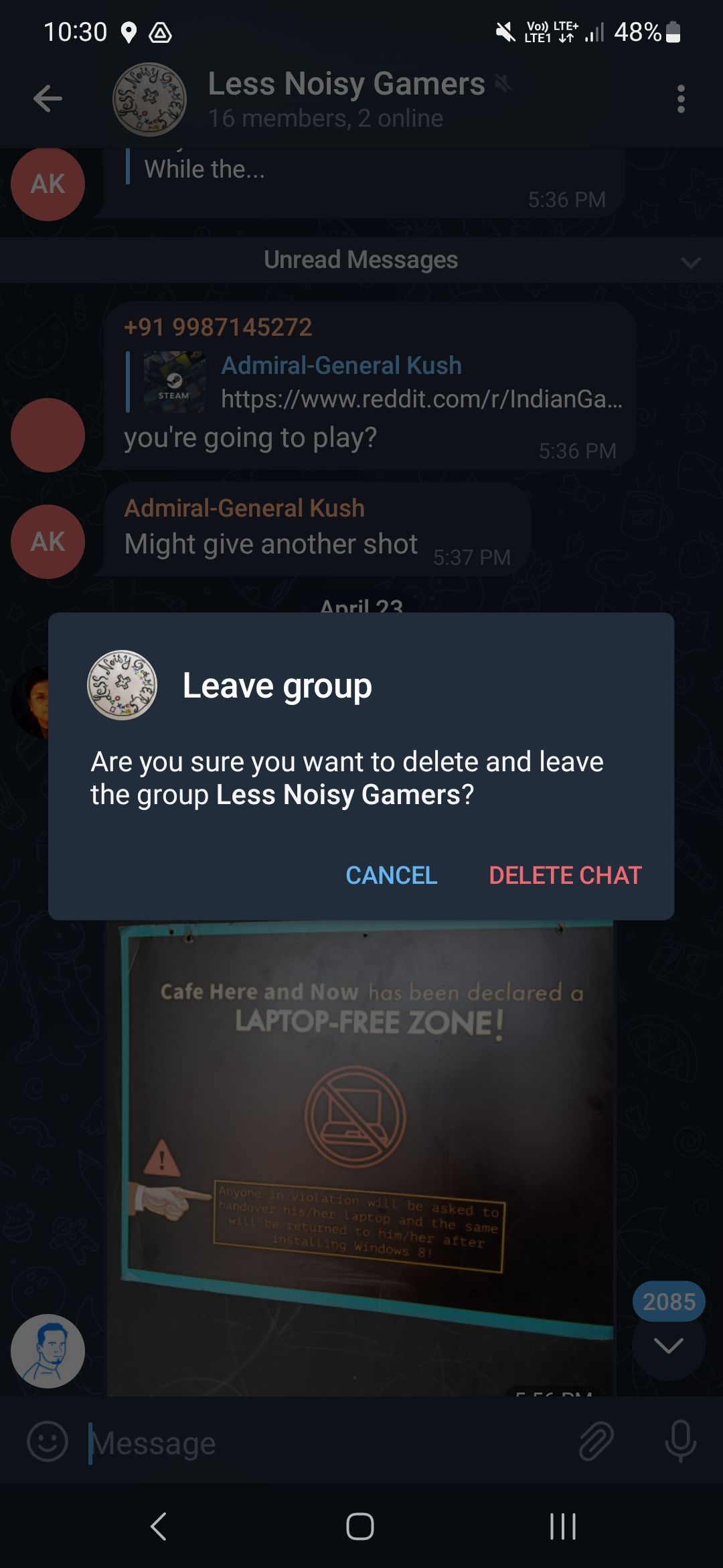 Saindo de um chat em grupo do Telegram