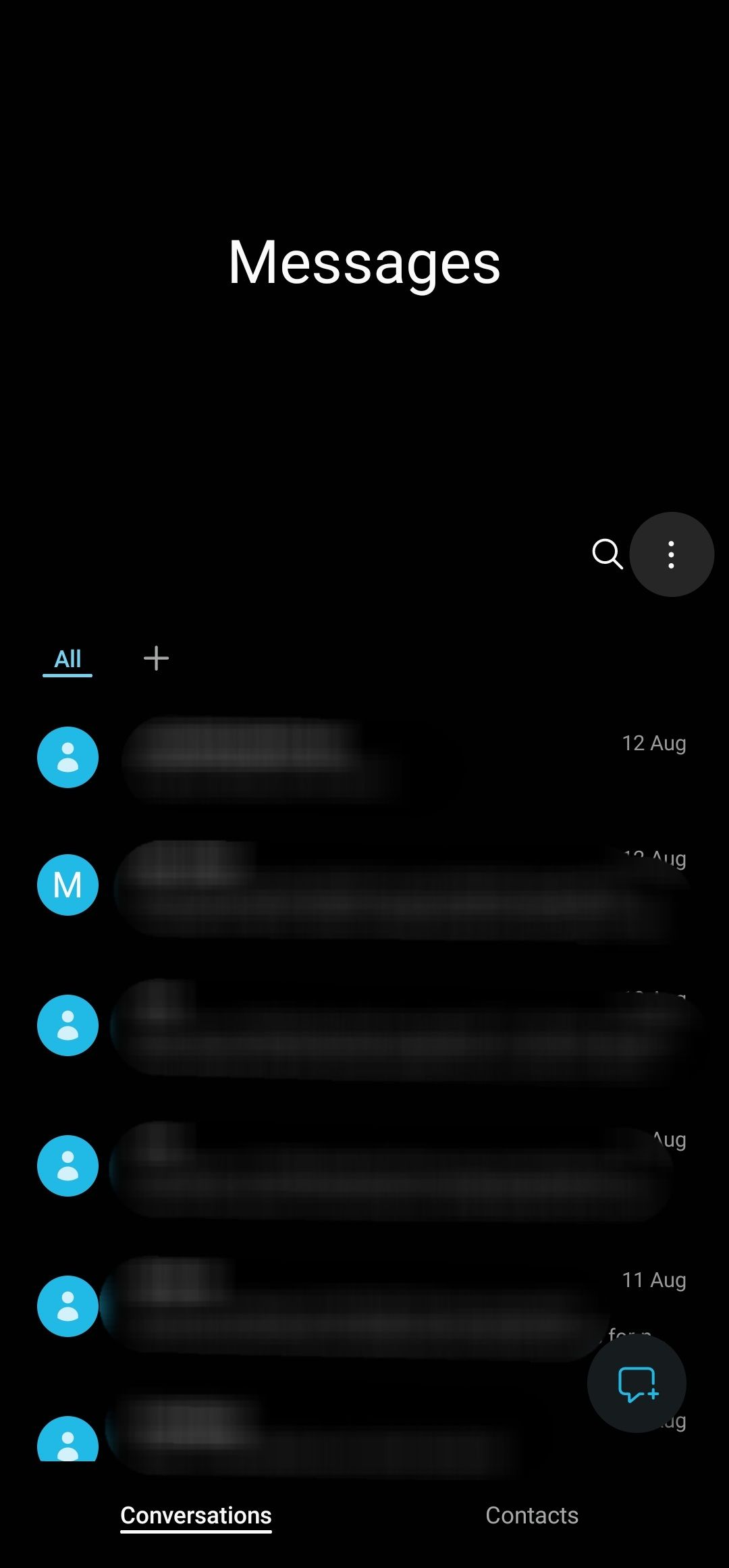 Tela de conversas do Samsung Messages
