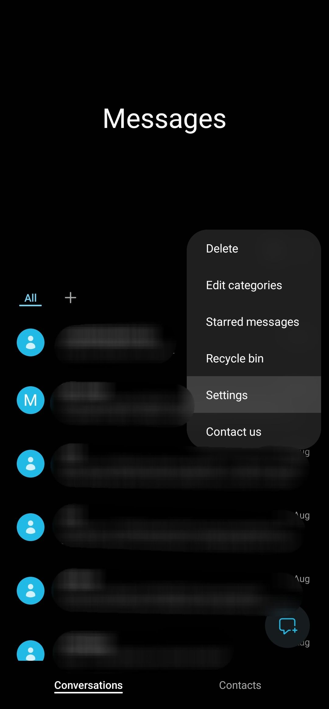 Verificando mais opções na tela de conversas do Samsung Messages