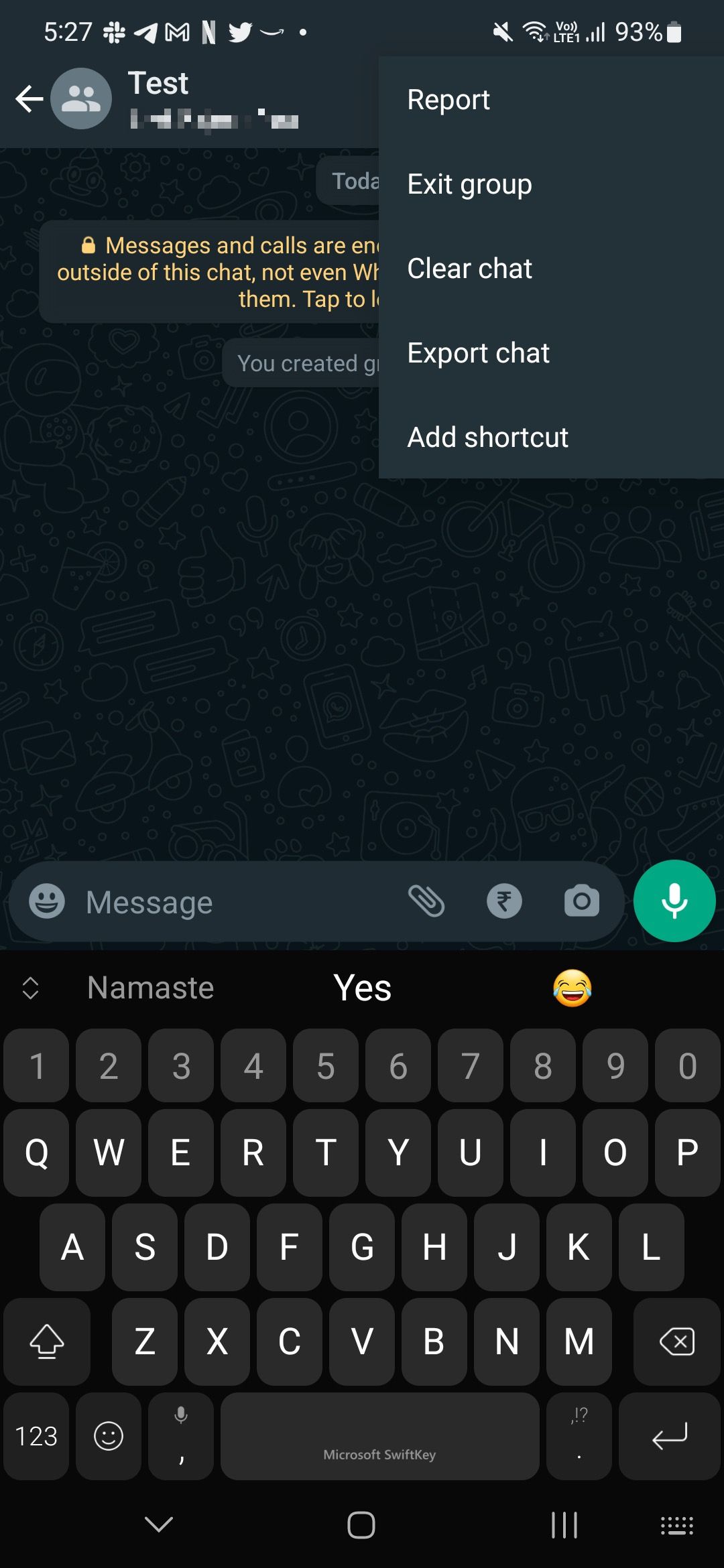 Menu de configurações de bate-papo em grupo do WhatsApp