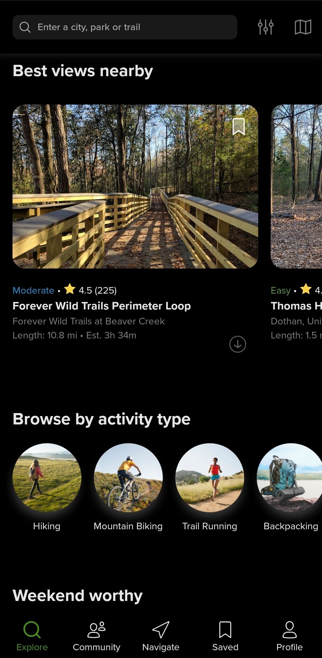 AllTrails hike bike and run Android app