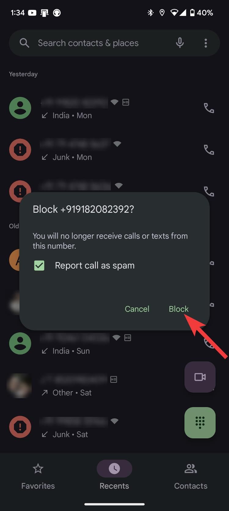 Blocking a number on Google Phone