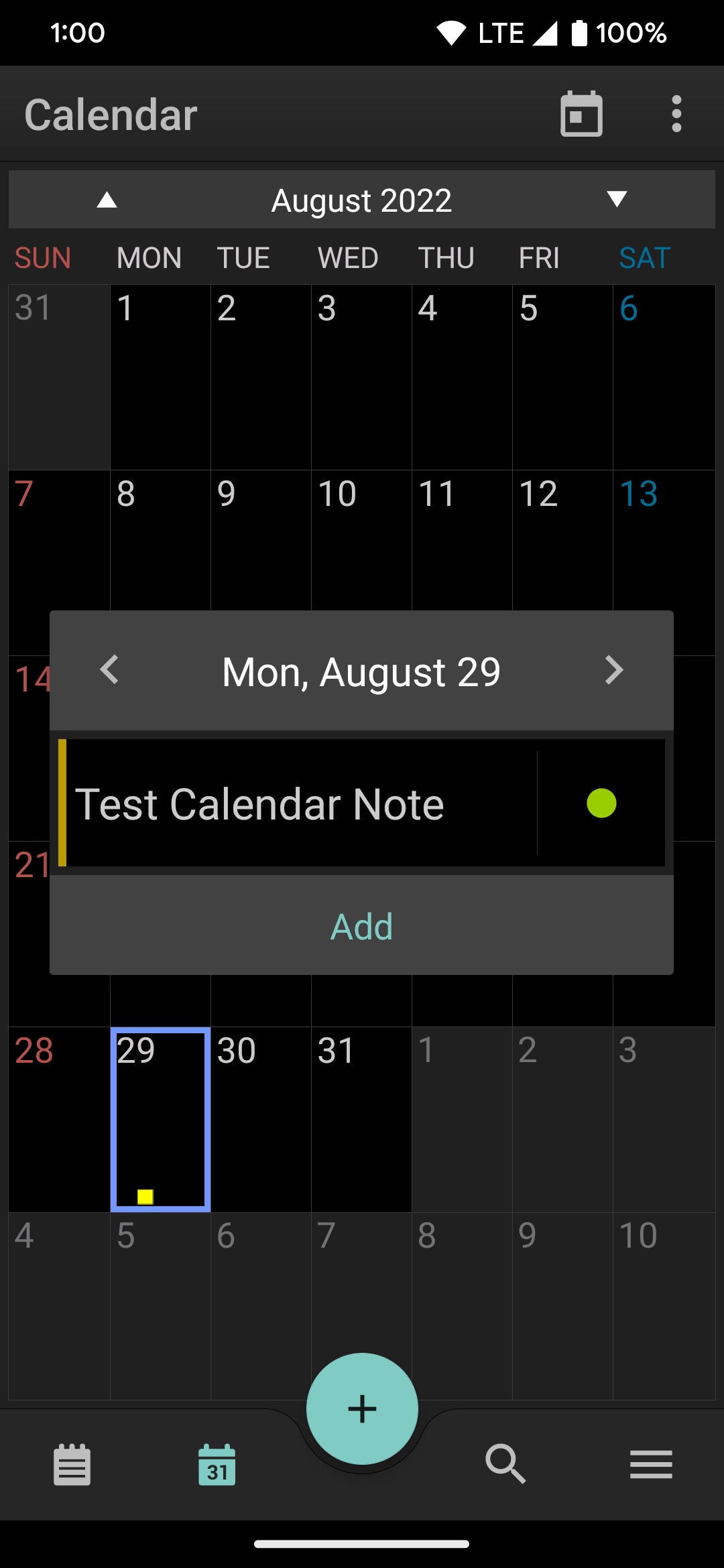 An example of a new calendar note found within the ColorNote app