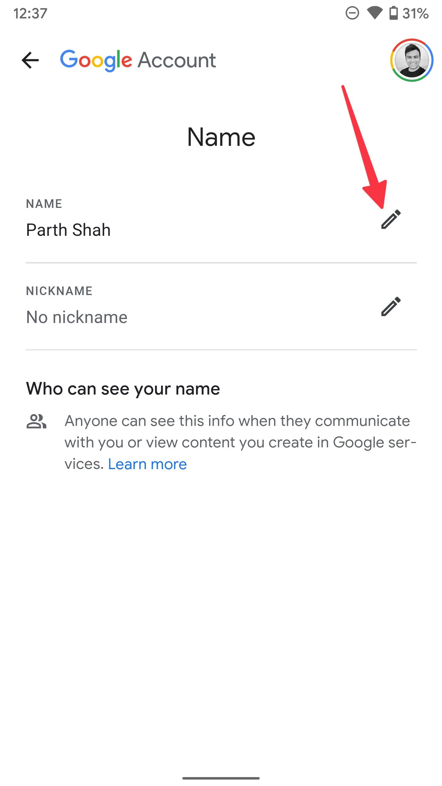 edit your gmail name on mobile