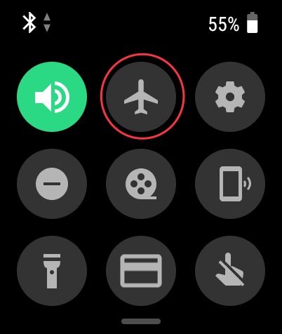 Airplane mode icon on a Wear OS survey.