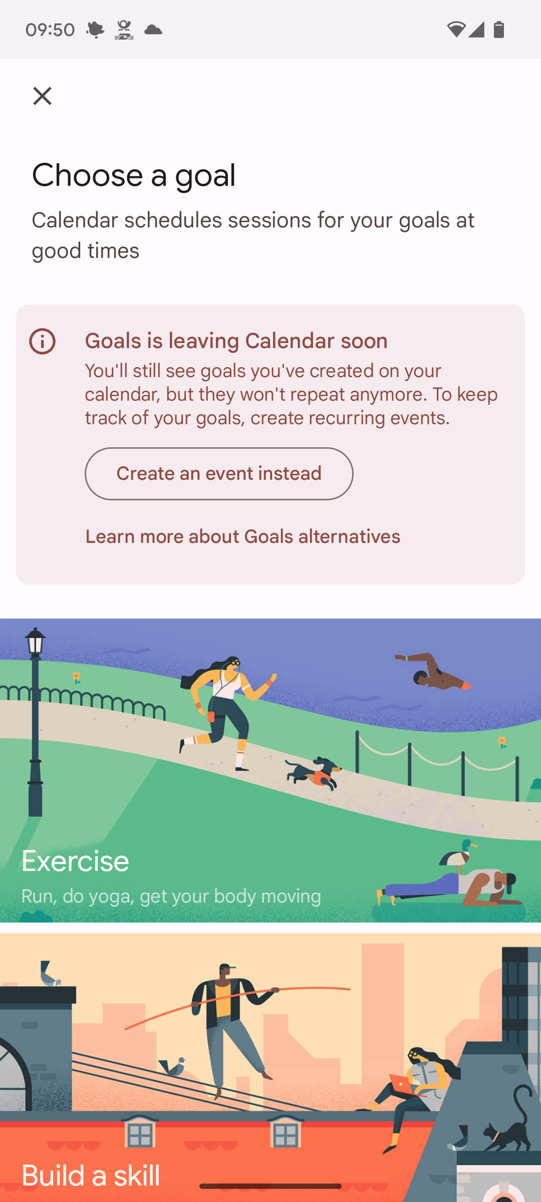 Goals are officially leaving Google Calendar
