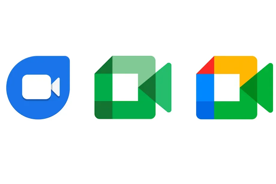 Three icons showing the change from Google Duo to Google Meet