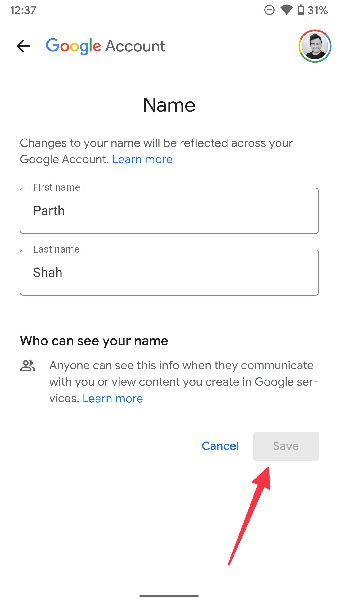 simpan nama gmail baru Anda
