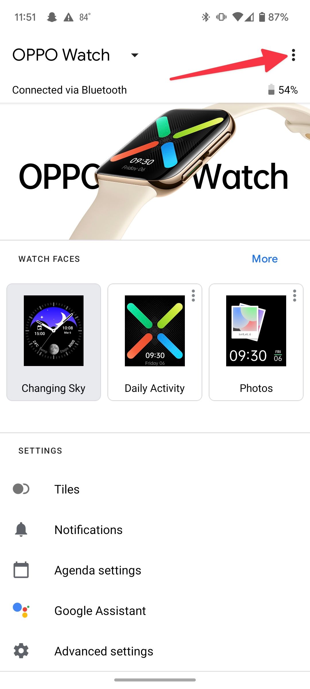 In a smartwatch app, open the More menu.